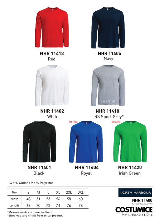 Costumice Design Basic Cotton Long Sleeve T-Shirt Color Options