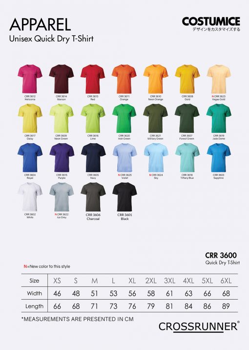 Costumice Design Quick Dry T-Shirt Color Options