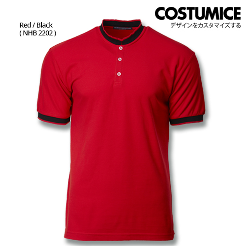 Costumice Design Signature Collection Mandarin Collar Polo - Red+Black