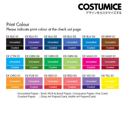 Costumice Design Receipt Book Spot Colour Chart