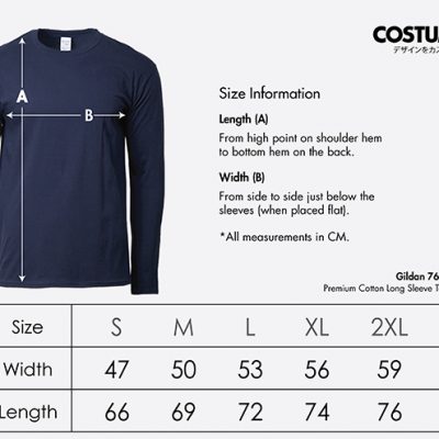 Costumice Design Premium Cotton Long Sleeve T-Shirt Size Information