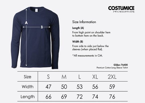 Costumice Design Premium Cotton Long Sleeve T-Shirt Size Information