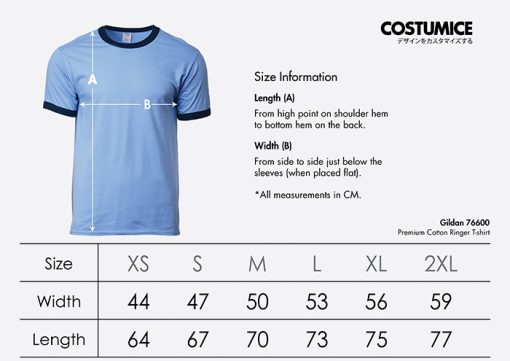 Costumice Design Premium Cotton Ringer T-Shirt Size Information