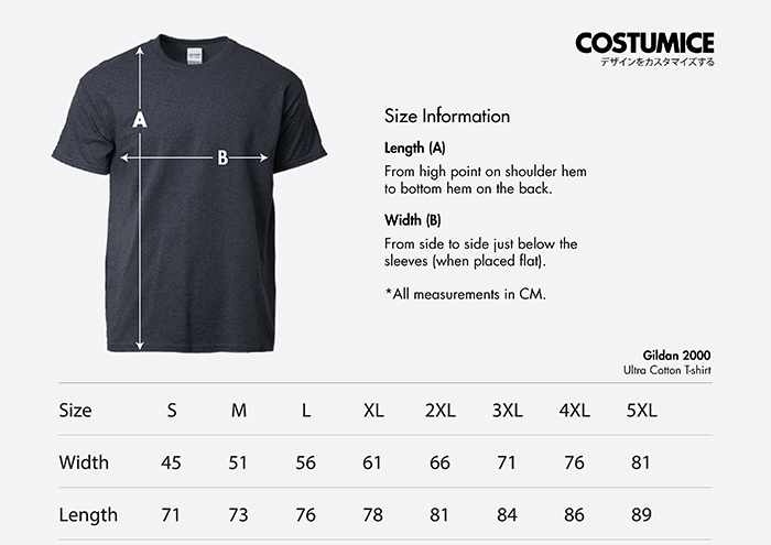 Costumice Design ultra cotton t-shirt size information