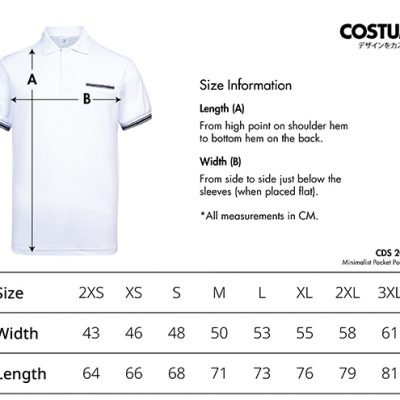 Costumice Design Anti-Odor Minimalist Pocket Polo Size Information