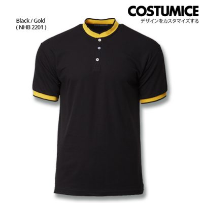 Costumice Design Signature Collection Mandarin Collar Polo - Black+Gold