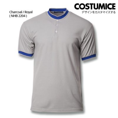 Costumice Design Signature Collection Mandarin Collar Polo - Charcoal+Royal