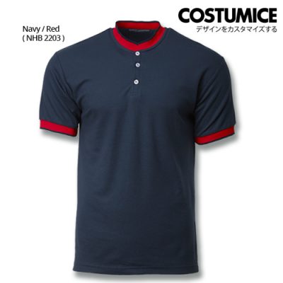 Costumice Design Signature Collection Mandarin Collar Polo - Navy+Red