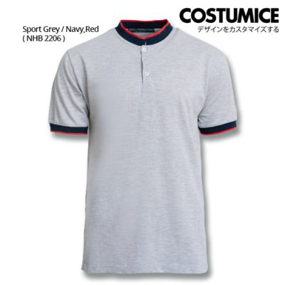 Costumice Design Signature Collection Mandarin Collar Polo - Sport Grey+Navy+Red