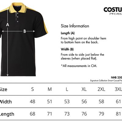 Costumice Design Signature Collection Muller Polo Size Information