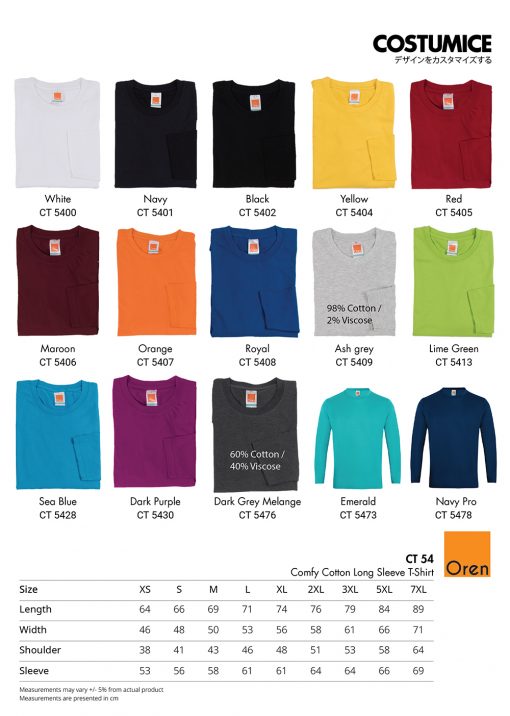 Comfy Cotton Long Sleeve T Shirt Color Options