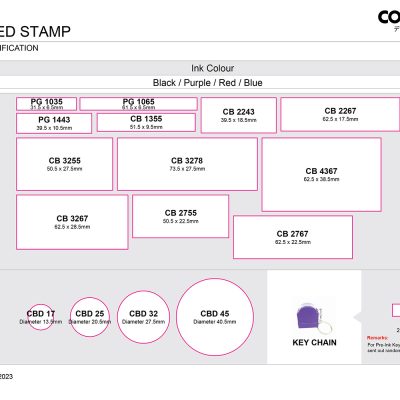 Costumice Design Pre Inked Stamp Product Spec November 2023