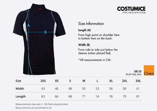 Costumice Design Dri Fit Polo Qd25 Size Information
