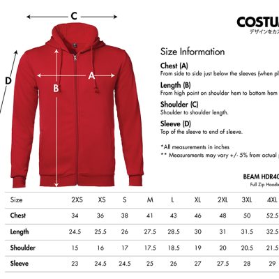 Beam-Hdr40-Full-Zip-Hoodie-2025-Size-Information-X-Costumice-Design