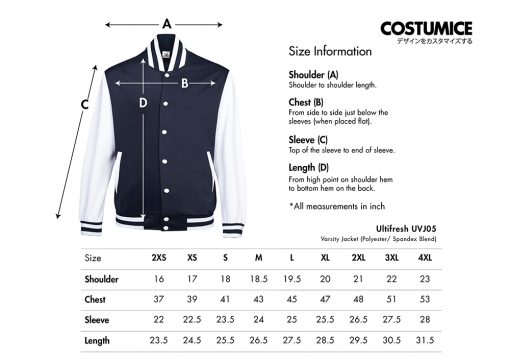 Costumice Design X Ultifresh Varsity Jackey Polyester Spandex Blend Size Information