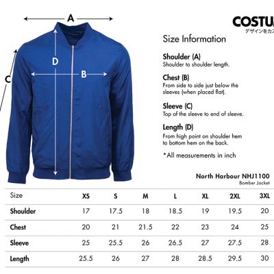 Costumice Design X North Harbour Bomber Jacket Size Information 2024