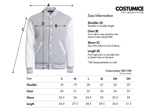 Costumice Design X Crossrunner Varsity Jacket Size Information 2024