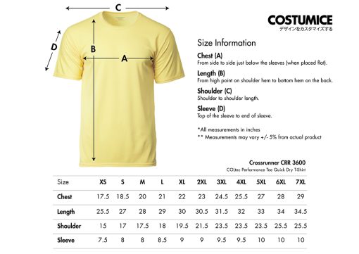 Crossrunner-3600-Coltec-Performance-Tee-Quick-Dry-Fit-T-Shirt-2025-Size-Information-X-Costumice-Design