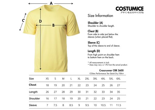 Crossrunner 3600 Coltec Performance-Tee Quick Dry T-Shirt Size Information X Costumice-Design