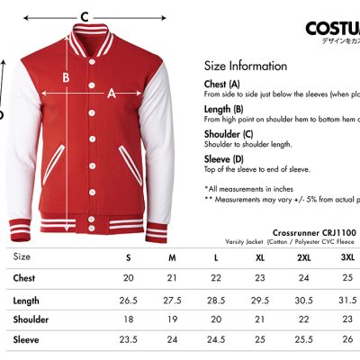 Crossrunner Crj1100 Varsity Jacket 2024 Size Information X Costumice Design