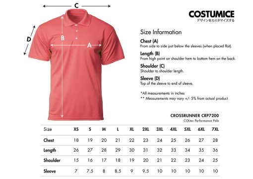 Crossrunner Crp7200 Coltec Performance Polo 2025 Size Information X Costumice Design Lr