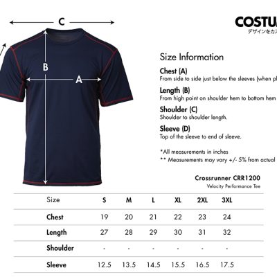 Crossrunner Crr1200 Velocity Performance Tee 2025 Size Information X Costumice Design