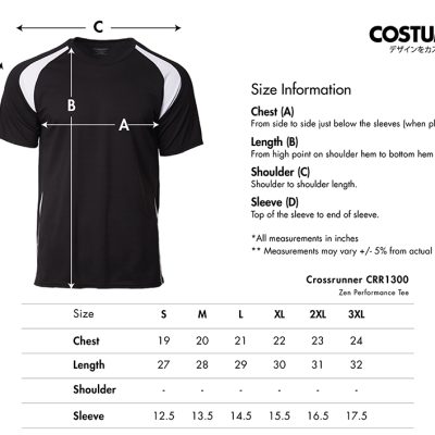 Crossrunner Crr1300 Zen Performance Tee 2025 Size Information X Costumice Design Lr