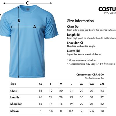 Crossrunner Crr3900 Plus Performance Tee 2024 Size Information X Costumice Design