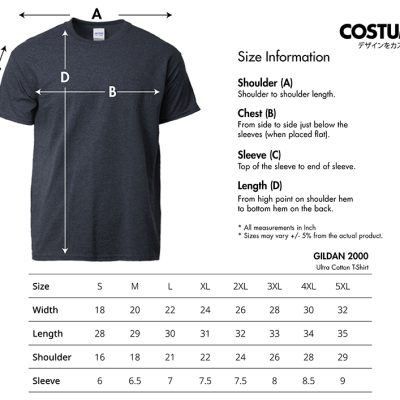 Gildan-2000-Ultra-Cotton-T-Shirt-203Gsm-Size-Information
