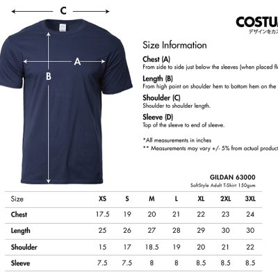 Gildan-63000-Softstyle-Adult-T-Shirt-150Gsm-2024-Size-Information-X-Costumice-Design