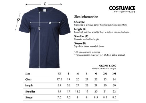 Gildan-63000-Softstyle-Adult-T-Shirt-150Gsm-2024-Size-Information-X-Costumice-Design