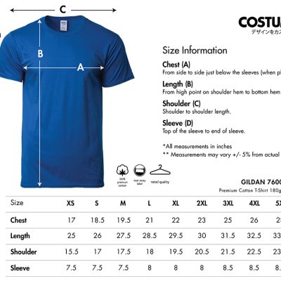 Gildan-76000-Premium-Cotton-T-Shirt-180Gsm-2024-Size-Information-X-Costumice-Design