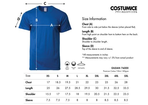 Gildan-76000-Premium-Cotton-T-Shirt-180Gsm-2024-Size-Information-X-Costumice-Design