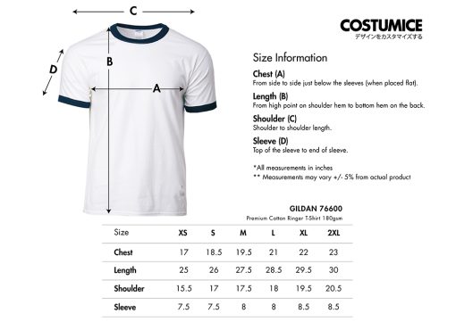 Gildan-76600-Premium-Cotton-Ringer-T-Shirt-180Gsm-2024-Size-Information-X-Costumice-Design