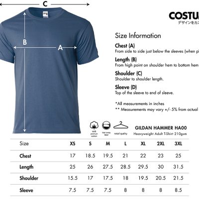 Hildan Hammer Ha00 Heavyweight Adult T-Shirt 210Gsm 2024 Size Information X Costumice Design