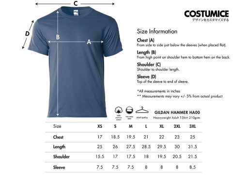 Hildan Hammer Ha00 Heavyweight Adult T-Shirt 210Gsm 2024 Size Information X Costumice Design