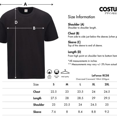 Lefonse Rc08 Oversized Crewneck T-Shirt 250Gsm 2025 Size Information X Costumice Design Lr