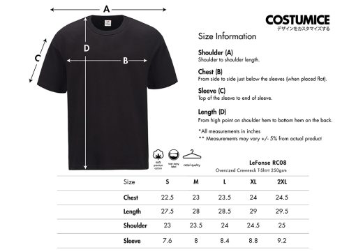 Lefonse Rc08 Oversized Crewneck T-Shirt 250Gsm 2025 Size Information X Costumice Design Lr