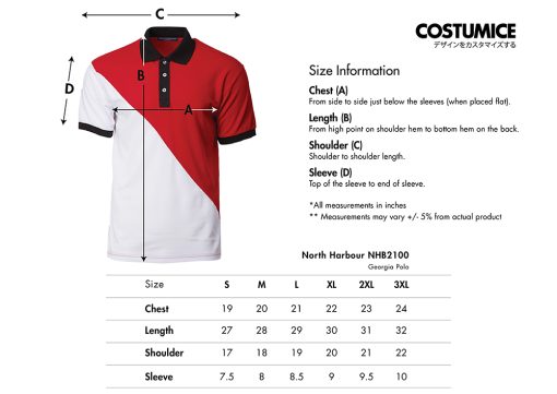 North Harbour Nhb2100 Georgia Polo 2025 Size Information X Costumice Design Lr