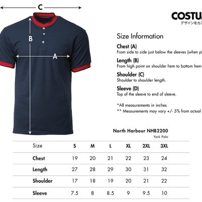 North Harbour Nhb2200 York Polo 2025 Size Information X Costumice Design