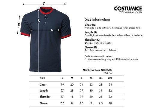 North Harbour Nhb2200 York Polo 2025 Size Information X Costumice Design