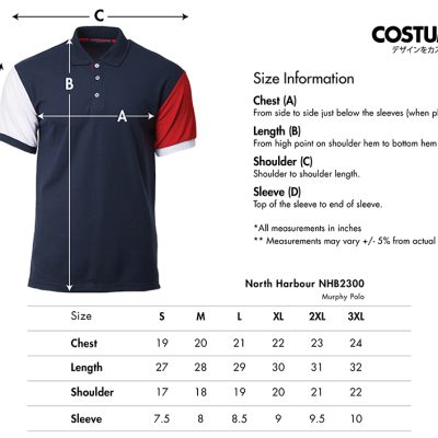 North Harbour Nhb2300 Murphy Polo 2025 Size Information X Costumice Design