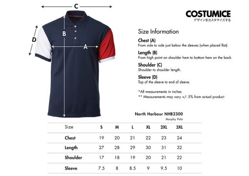 North Harbour Nhb2300 Murphy Polo 2025 Size Information X Costumice Design