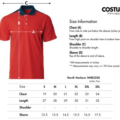 North Harbour Nhb2500 Muller Polo 2025 Size Information X Costumice Design Lr