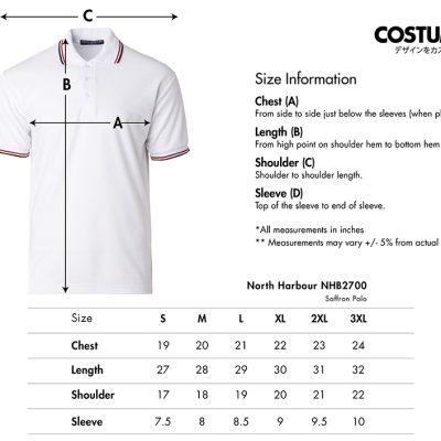 North Harbour Nhb2700 Saffron Polo 2025 Size Information X Costumice Design