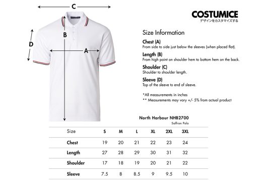 North Harbour Nhb2700 Saffron Polo 2025 Size Information X Costumice Design