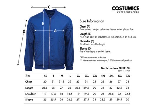 North Harbour Nhj1100 Bomber Jacket 2025 Size Information X Costumice Design Lr