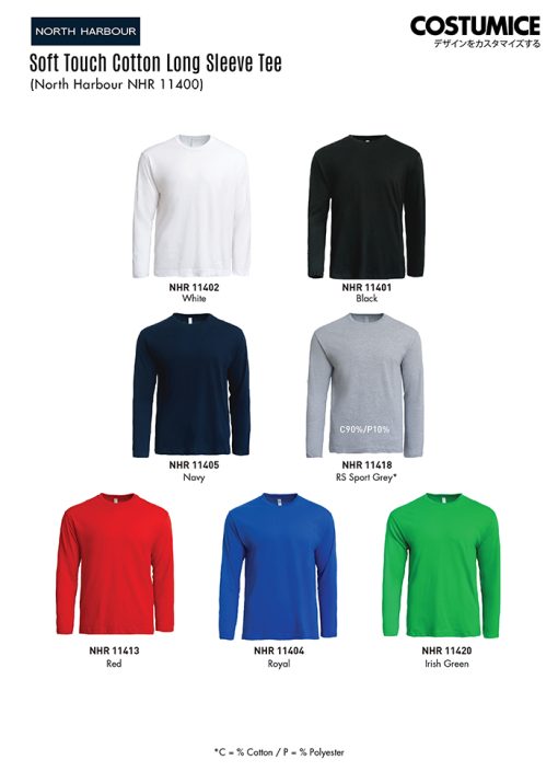 North Harbour Soft Touch Cotton Long Sleeve Tee 160Gsm 2024 Color Options X Costumice Design