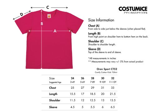 Oren Sport Ct52 Comfy Cotton Kids T-Shirt 160Gm 2025 Size Information X Costumice Design