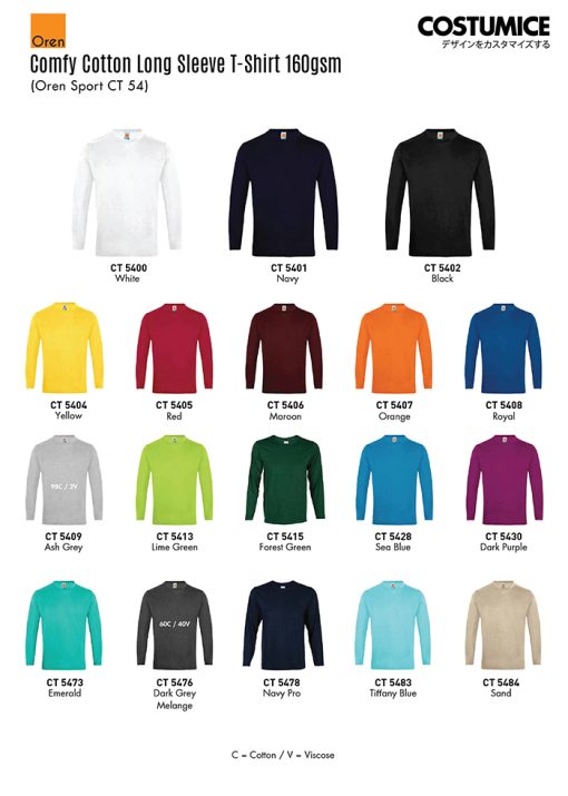 Oren Sport Ct54 Comfy Cotton Long Sleeve T-Shirt 160Gsm 2024 Color Options X Costumice Design